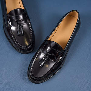 Mocassins en cuir véritable à pampilles style italien pour homme, chaussures de cérémonie à enfiler à bout rond pour mariage et conduite - Product Image 6