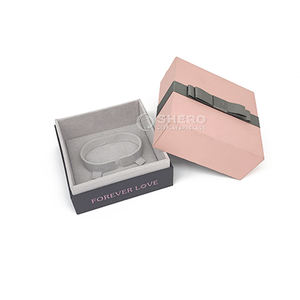 Boîte de papier rose de haute qualité Boîtes d'insertion en velours avec ruban pour emballage cadeau Boîte à bijoux en plastique avec Logo personnalisé - Product Image 6