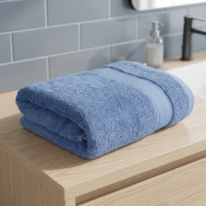 Serviette de bain en tissu éponge bio bleu doux et écologique, bordure Dobby, couleur unie, absorbante, séchage rapide, pour la maison - Product Image 1