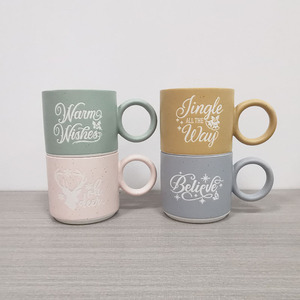 Stackable Macaron Ceramic Coffee <b>Cups</b> Solid Color With Handle <b>Set</b> For Presents - Product Image 1