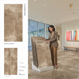 Azulejos de porcelana pulida Carita Crema 800x1600mm para suelo y pared, diseño de piedra color crema cálido, 80x160cm - Product Image 6