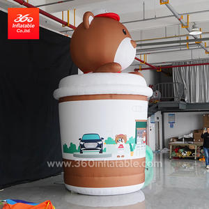 Inflatables gonfiabili pubblicitari su misura di 360 gradi 20ft grande giallo caffè-orso mascotte animale cartone animato per esposizione di auto in bottiglia - Product Image 4