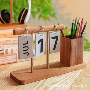 Wooden <b>Calendar</b> Stand With Pen Holder Simple Solid Wood Flip <b>Calendar</b> For Office Desk Student Stationery - Product Image 1