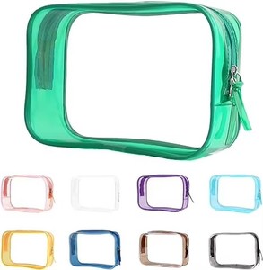Sac de toilette de voyage en PVC transparent imperméable multicolores, logo personnalisé, pochette de rangement pour cosmétiques en plastique transparent avec fermeture éclair - Product Image 1