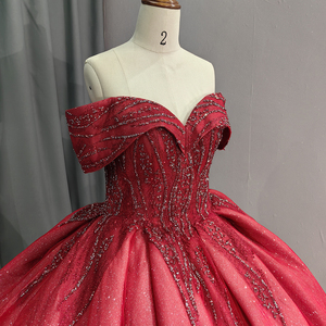 Abito da ballo con spalline <span class=keywords><strong>rosso</strong></span> stile regina abito da sposa con perline in Tulle Glitter abito da sera 9830 - Product Image 6