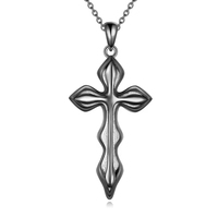Collier avec pendentif croix en argent sterling 925 oxydé, bijoux religieux pour femmes