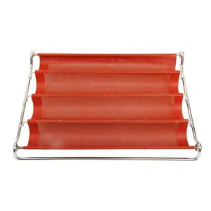 Commercial Bakeware Stainless Steel Wire Mesh Screen Baking Tray Silicone Coated Non Stick French Bread Baguette Baking Pan