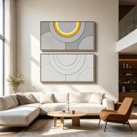 Art mural LED géométrique circulaire, toile abstraite minimaliste illuminée, décoration intérieure neutre pour salon