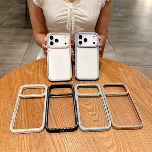 Transparent Crystal Rhinestone Encrusted Notch Bezel Phone Case for iPhone 17 air 16 15 13 12 Pro Max with <b>Candy</b> Colour Cover - Product Image 1