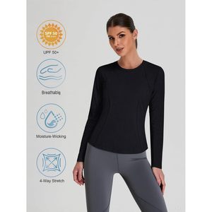 FOXA Women's Long Sleeve Workout <b>Top</b> Fitted Breathable Gym Shirt Solid Color Polyester Material - Product Image 4