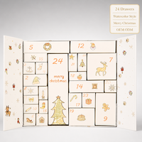 Leabon Adventskalender Geschenkbox mit 24 Schubladen, Aquarell-Design, Frohe Weihnachten, Creme-Stil, Countdown-Verpackung, Großhandel ab Werk