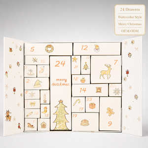 Calendrier de l'Avent Leabon : Boîte Cadeau en Papier avec 24 Tiroirs, Style Crème Aquarelle Joyeux Noël, Emballage Compte à Rebours, Vente en Gros Usine - Product Image 4