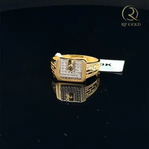 Stylish mens <b>gold</b> <b>ring</b> with square diamond cluster design bold modern pattern durable finish perfect for daily wear and gifting - Product Image 3