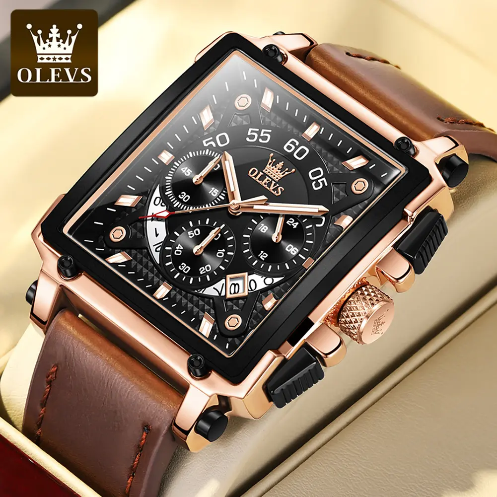 男性用高級レザークロノグラフ時計クォーツデジタル卸売サプライヤーブランド腕時計