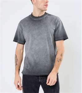 Camiseta de cuello redondo de algodón 100% personalizada al por mayor para hombre, camiseta informal ligera con diseño lavado ácido, transpirable - Product Image 2