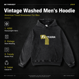420G Heavyweight Cotton Hoodie <b>Men</b> Vintage Washed Oversized Streetwear <b>Pullover</b> Cracked Graphic Print Custom OEM Supplier - Product Image 5