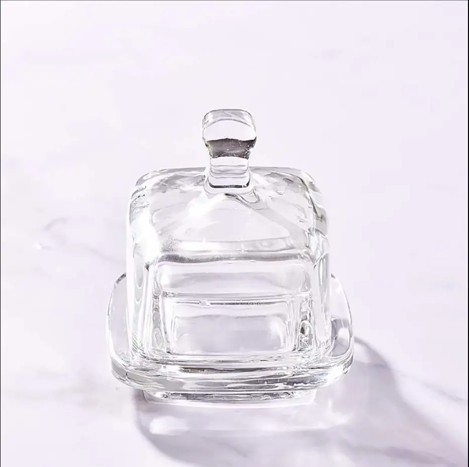 Aeofa כיכר צורת זכוכית קינוח צלחת עם צלחת זכוכית צלחת עם כיסוי
