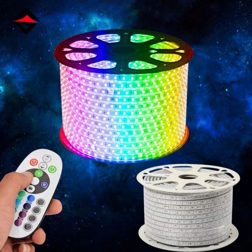 220V RGB LED Strip Light 5050 – Waterproof Flexible LED Tape with Remote Control (60 LEDs/m)