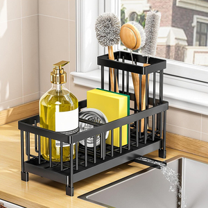 Support d'éponge et distributeur de savon de cuisine en acier inoxydable, organisateur flexible pour évier de cuisine - Product Image 1