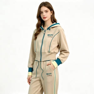 Conjunto Deportivo de Moda Casual de Alta Gama para Mujer, Primavera y Otoño, Sudadera con Capucha y Pantalones Anchos, 2 Piezas, Logotipo Personalizado - Product Image 2