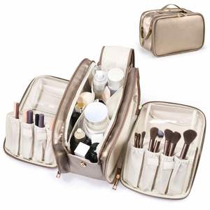 Bolsa de Maquillaje Portátil de Viaje para Mujeres y Niñas con Compartimento para Brochas, Bolsa de Cosméticos Vertical, Bolsa de Aseo - Product Image 1