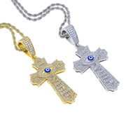Collier croix en cuivre YYN avec pendentif zircon yeux bleus, chaîne bambou, bijoux unisexe tendance, vente en gros immédiate