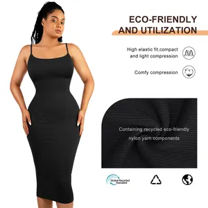 Hexin Nieuw Design Elegante Casual Zwarte Bodycon Jurk 2023 Naadloze Maxi Midi Vormgeven Jurk Gebouwd In Shapewear Jurken Vrouwen