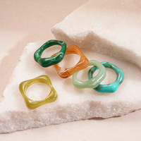 Ensemble de cinq bagues de style simple, géométriques irrégulières, multicolores dégradées, carrées et rondes, best-seller transfrontalier