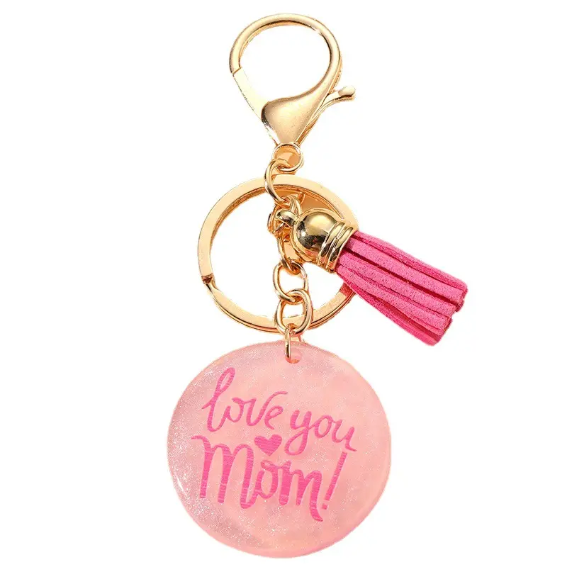 Mothers Days Gift Love You Mom Charm gantungan kunci Aksesori kata Jerman Resin Mama rumbai liontin gantungan kunci