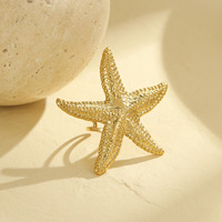 Mode océan Design étoile de mer en acier inoxydable bague en or Texture martelée PVD plaqué bague réglable pour les femmes