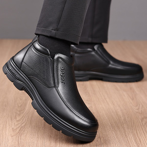 Bottes d'hiver pour hommes en cuir véritable, doublure en fourrure chaude, semelle extérieure en caoutchouc antidérapante, bout rond, bottes de neige - Product Image 4