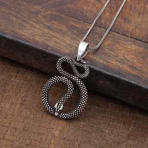 Collar con colgante de Animal Chapado en plata de ley 925 de serpiente de diseñador exclusivo, joyería fina Unisex con cadena de cuerda gótica - Product Image 2