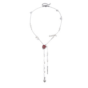 Collar con colgante en forma de corazón para mujer, cadena de cuentas de perlas de imitación, aleación de resina chapada en plata, estilo romántico, joyería para uso diario - Product Image 3