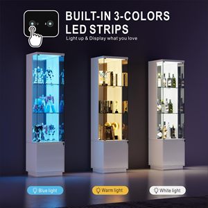 Vitrine moderne en verre SENYU avec 3 étagères, éclairage LED, porte à panneau plat pour le rangement dans le salon - Product Image 4