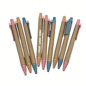 Stylo à bille écologique biodégradable fabriqué à partir de paille de blé et de papier kraft, stylo promotionnel recyclé personnalisé avec impression de logo - Product Image 1