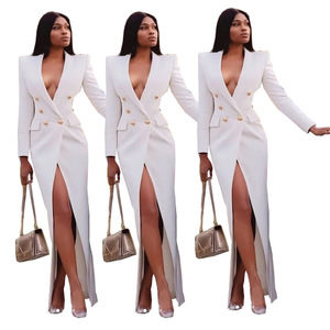 Women's Clothing Hot Wishebay Sale Solid Color Long V-neck Suit <strong>Coat</strong> - Product Image 5
