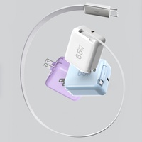 Adaptateur secteur de voyage mural Gan 65W Type C avec câble rétractable Pps Pd 3.0 Charge rapide pour ordinateur portable Iphone Téléphones mobiles