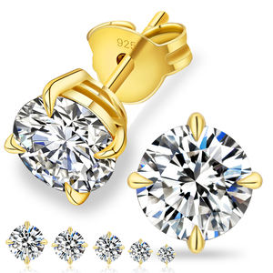 GRA VVS <span class=keywords><strong>Moissanite</strong></span> 14K Geel Wit Goud Verguld 925 Sterling Zilver Friction Back Lab Gecreëerde Diamant Oorknopjes voor Dames en Heren - Product Image 1