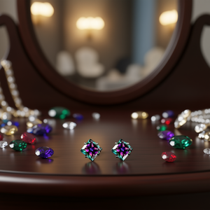 Orecchini in Cristallo Swarovski, Argento 925 Placcato Rodio, Quarzo Arcobaleno, Forma Geometrica, Classici da Donna per Uso Quotidiano - Product Image 2