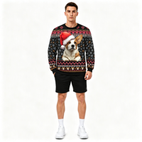 Sweat-shirt à col rond pour homme personnalisé OEM ODM avec sublimation, motif Corgi de Noël, impression intégrale pour les fêtes de Noël