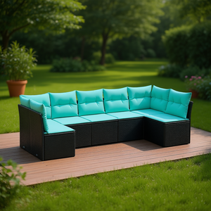 Pe Rattan Garden Sofa Set Powder Coated Steel <b>Frame</b> 6 Seater Outdoor Furniture - Product Image 2