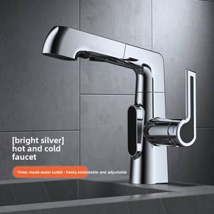 Robinet extractible pour lavabo, eau chaude et froide, lavabo de salle de bain, style crème, réglable, usage domestique - Product Image 4