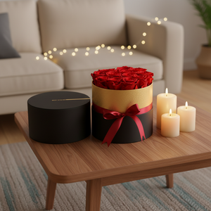 Cadeau personnalisé pour la Saint-Valentin et la fête des mères, roses éternelles de qualité supérieure, boîte cadeau ronde à bordure dorée, rose éternelle conservée - Product Image 5