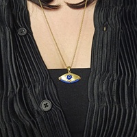 Collier Pendentif de Couple Rétro Européen-Américain, Perlé Fait Main, Œil Turc Coloré, Plaqué Or 18K sur Tungstène, Maillons en Forme de O