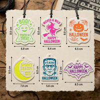 Étiquettes suspendues Halloween phosphorescentes en relief pour décorations fluorescentes, ornements de fête, décoration fantôme, sorcière et citrouille en relief profond