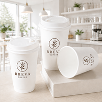 Gobelet à café en papier à double paroi gaufré blanc pur, personnalisé avec logo imprimé, isolé et jetable pour les cafés à emporter