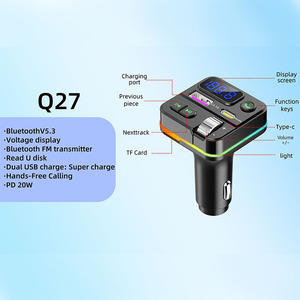 Q27 BT 5.3 xe FM Transmitter 5V3A kép USB Car Charger Car Stereo <span class=keywords><strong>MP3</strong></span> máy nghe nhạc với đầy màu sắc môi trường xung quanh ánh sáng - Product Image 6