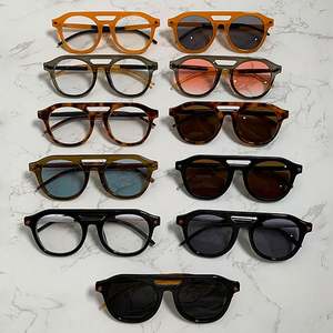 Lunettes de soleil rétro tendance 2025 personnalisables avec logo, pour femmes et hommes, style punk, protection UV400, verres dégradés transparents, double pont, rivets pilote - Product Image 3