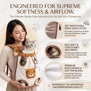 Mochila Porta Mascotas Ajustable y Transpirable para Perros Pequeños, Diseño de Oso Adorable, Orientación Frontal - Product Image 4