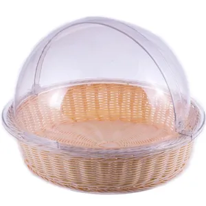 Eco-friendly Display di Plastica Per Alimenti Grado di Plastica Rotondo In Rattan Cestino Del Pane Cestino <span class=keywords><strong>Con</strong></span> <span class=keywords><strong>Coperchio</strong></span> - Product Image 1